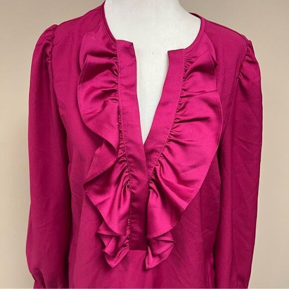 - J Crew satin crepe ruffled front pink top. Size XS - Picture 3 of 8